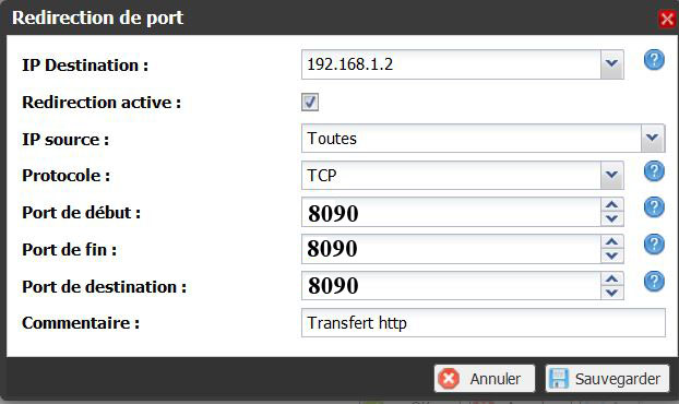 Transfert de port pour http